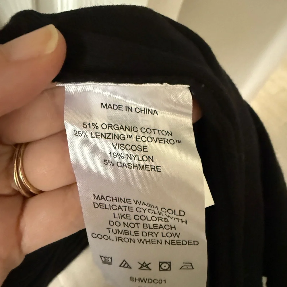 Quince Cotton Cashmere Black Ribbed Long Sleeve MIDI Dress - Picture 6 of 6